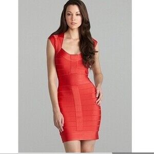 FRENCH CONNECTION 'Miami Spotlight' Cap Sleeve Bandage Dress in Coral Beach 0 NW